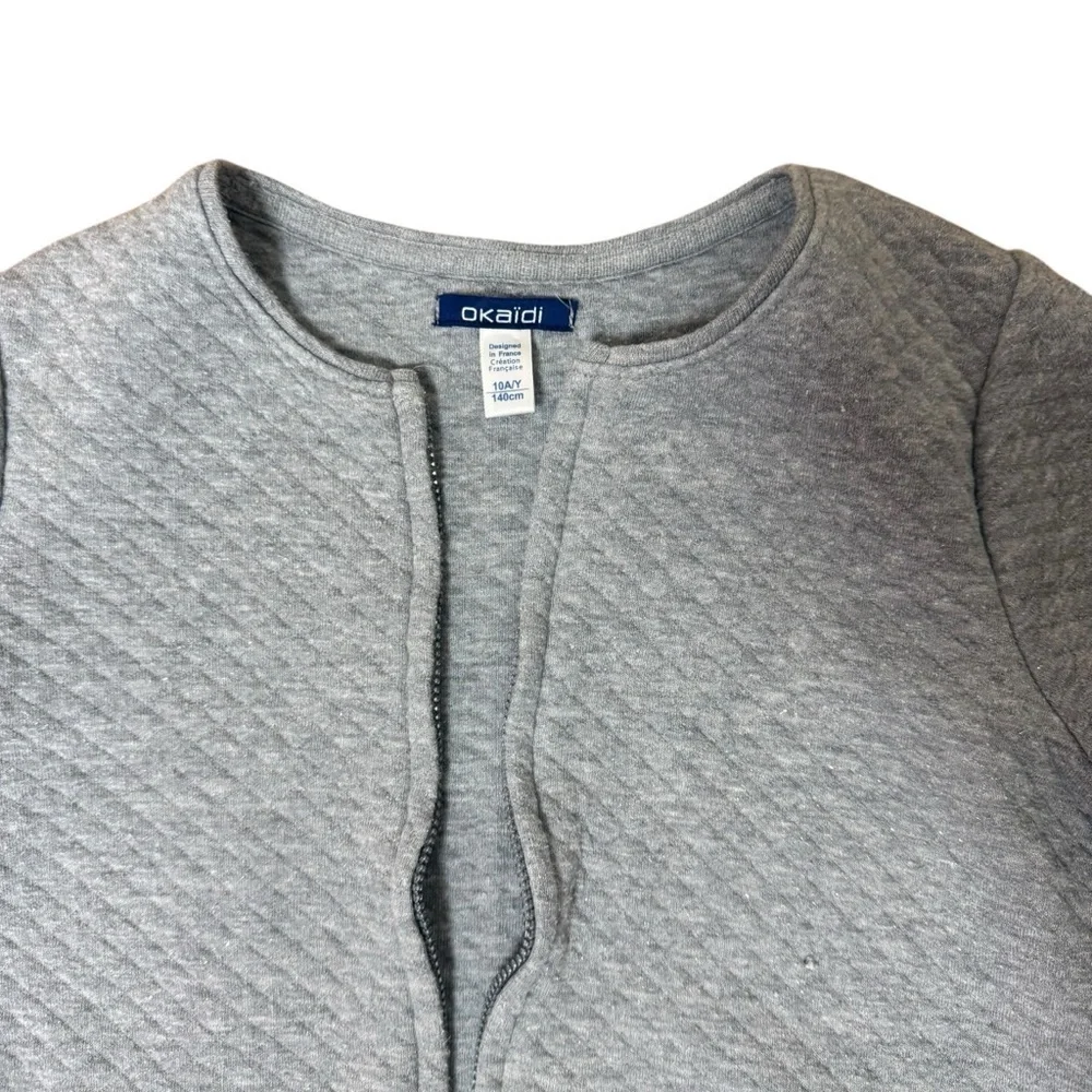 Okaidi| Kids Light Gray Quilted Zip Up Sweatershirt- Size 10 years